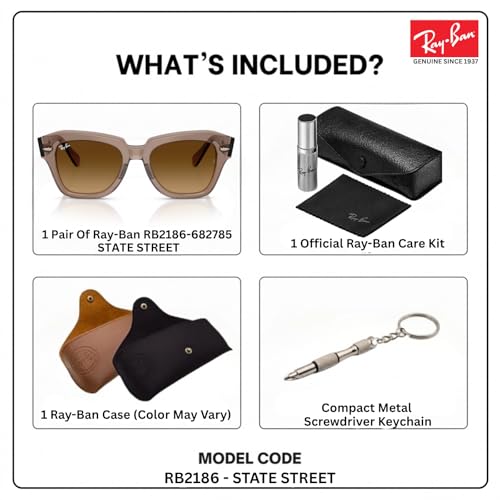 Image of Ray-Ban RB2186 STATE STREET Square Sunglasses with Official Eyewear Kit