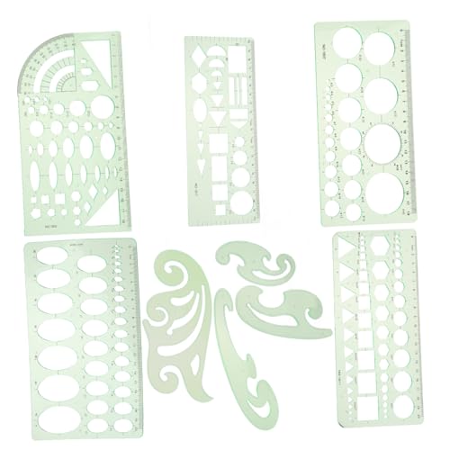 ibasenice 9個 幾何学模様プラスチック製テンプレート 円形楕円形描画用 定規 耐久性 軽量 持ち運び便利 製図 アーティスト向け精密ツール