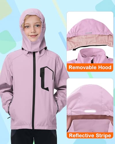 Image of Kids Rain Jacket Boys Girls Lightweight Raincoats Kids Outdoor Windbreaker Jackets with Detachable Hood