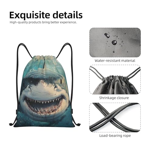 Drawstring Backpack Sports Gym Bags Draw String Bag for Women Men Ocean Shark Drawstring Bags Sackpack3