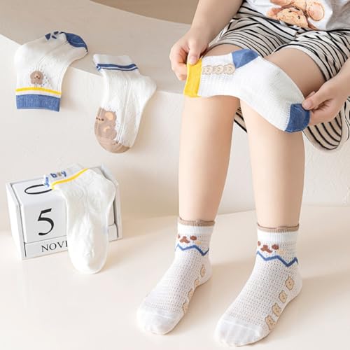 Summer Thin Cotton Mid-Calf Mesh Socks for Boys 1-16 Years Old, Cartoon Bear Lion Fashion Ankle Short Socks for Kids4
