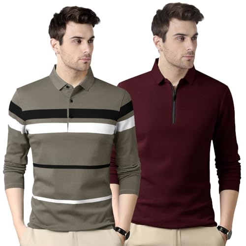 Image of Noble Monk Men's Polycotton Regular Fit Full Sleeves Polo T-Shirt