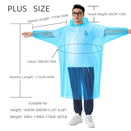 Sepikvin Ponchos de Pluie Grande Taille Jetable, Oversize Imperméable Capables de Contenir un Sac à Dos pour Adultes (Oversize Bleu 2 + Blanc 2) – vue 4
