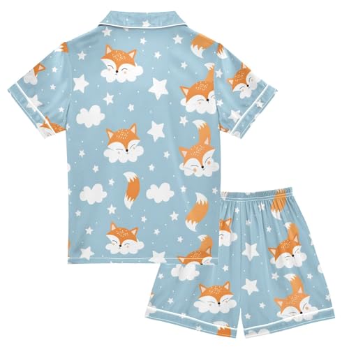 ALAZA Fox White Cloud Pajamas Satin Pajama Set Short Sleeve Button Down Sleepwear2