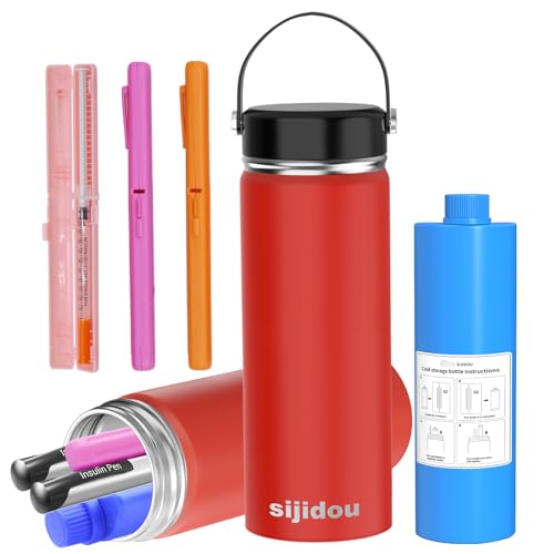 sijidou Insulin Cooler Travel Case with 3P Pre-filled Syringe Cases, TSA Approved Ice Pack, for 1-3 Insulin Pens, Diabetes Medicine Bag for Vials, Pill, Epipens, Syringe Case Travel (Red)