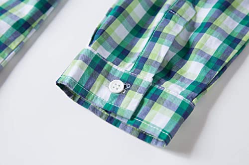 Tronjori Boy's Long Sleeve Button Down Woven Shirt(10,Green White) #TOP4