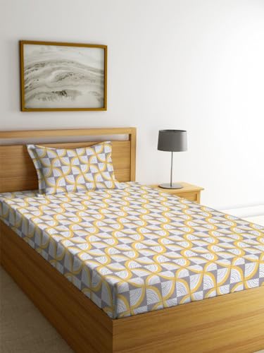 Image of NHD HOME Pure Cotton 180 To 220 Tc Floral Flat Single Bedsheets For Summer Breathable | Wrinklefree | Longlastic Super Soft (Size-60 X 90 Inch) With 1 Pillow Covers (Size-17 X 27 Inches, White Grey)