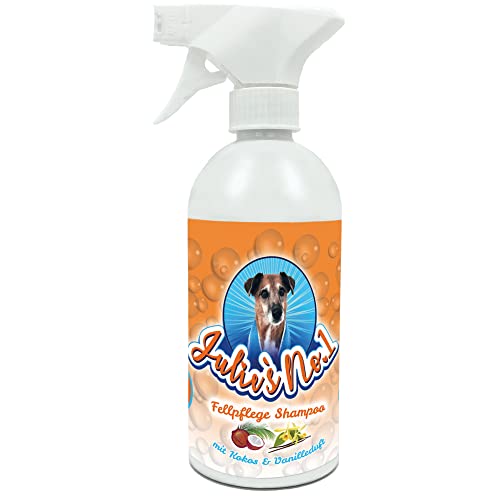 Julies No1 Hundeshampoo gegen Geruch | Hunde und Welpenshampoo für Langhaar und Kurzhaar | Made in Germany | Kokosnuss Vanille Duft | 500ml Flasche | PH-7 | Anwendungsfertiger Schaum FCKW frei Cover