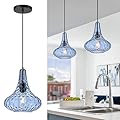 AUTELO Blue Pendant Lights Kitchen Island, 10" Hammered Glass Pendant Lights, Modern Pendant Light Fixtures in Matte Black Finish, Hanging Lamp for Dining Room, Kitchen Sink, H9164 BU