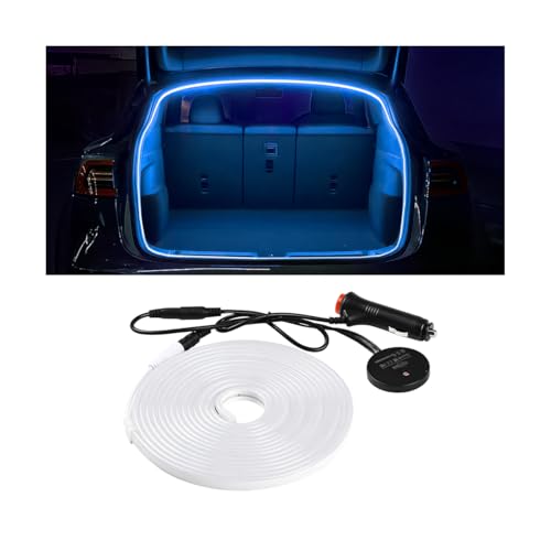 Sandfren Car Trunk LED Strip Light, 12V 16.4FT Flexible Cuttable Silicone Vehicle Trunk Cargo Area Ambient Light, Waterproof Automotive Cargo Neon Strip Lighting, Universal for Vehicles (Blue)