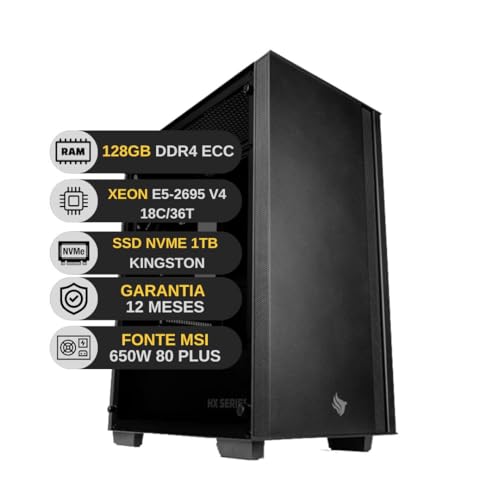 Servidor Empresarial de Alto Desempenho, Xeon E5-2695 V4, 128GB RAM DDR4, Armazenamento NVME 1TB