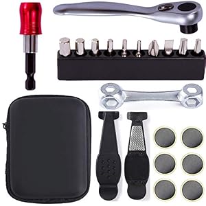 COZYROOMY Bike Repair Tool Kit Set – Bicycle Multi-Tool Kit with Ratchet Reversible Tool & 10 Tool bits, Bone Wrench, Bike Portable Tool Bag. 6 Month Warranty