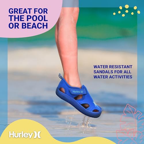 Image of Hurley Kona Toddler Water Shoes - Beach Essentials, Girls and Boys Closed Toe Sandals, Lightweight, Breathable, Kids Water Shoes with Non-Slip Sole and Adjustable Straps, Outdoor Toddler Swim Shoes