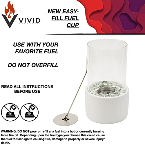 Table Top Fire Bowl, Ventless Outdoor Portable Bio Ethanol Fire Pit, Modern Round Table Fireplace - Fuel Sold Separately (White With Glass) #TOP3