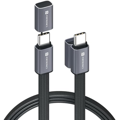Image of Portronics 60W Safelink Type C Fast Charging Cable With Magnetic Cover, Flat Braided Cable, Data Transfer, Aluminium Alloy Shell, 1.2M Length Cable compatible with Type C Smartphones & Devices(Black)