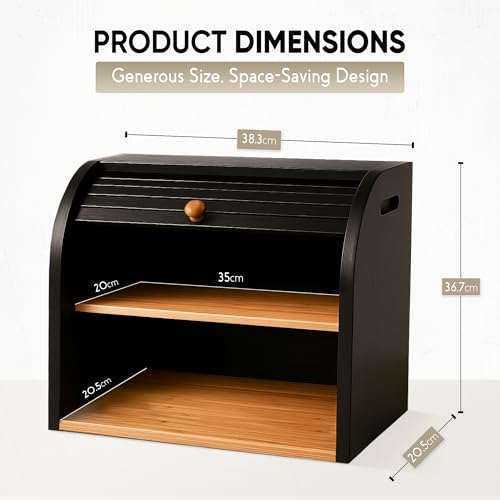 SG Traders Double Decker Bamboo Bread Bin 2-Layer Bread Box Eco-friendly Kitchen Storage Box with Lid for Freshness Natural, Organic, and Sustainable Food Storage Solution (Classic - Black) - Cosy Home Interiors SG Traders Double Decker Bamboo Bread Bin 2-Layer Bread Box Eco-friendly Kitchen Storage Box with Lid for Freshness Natural, Organic, and Sustainable Food Storage Solution (Classic - Black) - Image 3