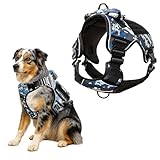 No Pull Service Dog Vest for Medium Sized Dog with 4 Metal Buckles & Double Stitching CAPTAIN DOG - Reflective No Pull, Dog Vest with Pockets, Tactical Dog Harness with Poop Bag Holder - Blue Camo.