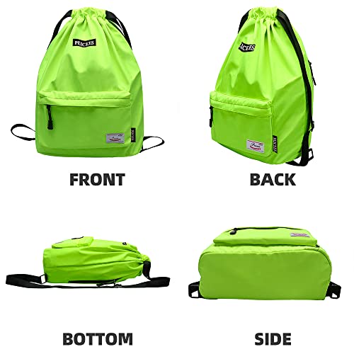 Peicees Waterproof Drawstring Sport Bag Lightweight Sackpack Backpack for Men and Women (Fluorescein)