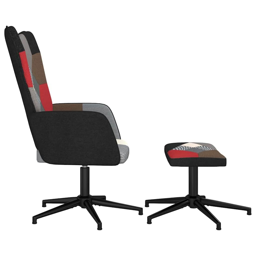 Fotel relaksacyjny z taboretem, patchwork, obracany o 360 stopni, stalowy