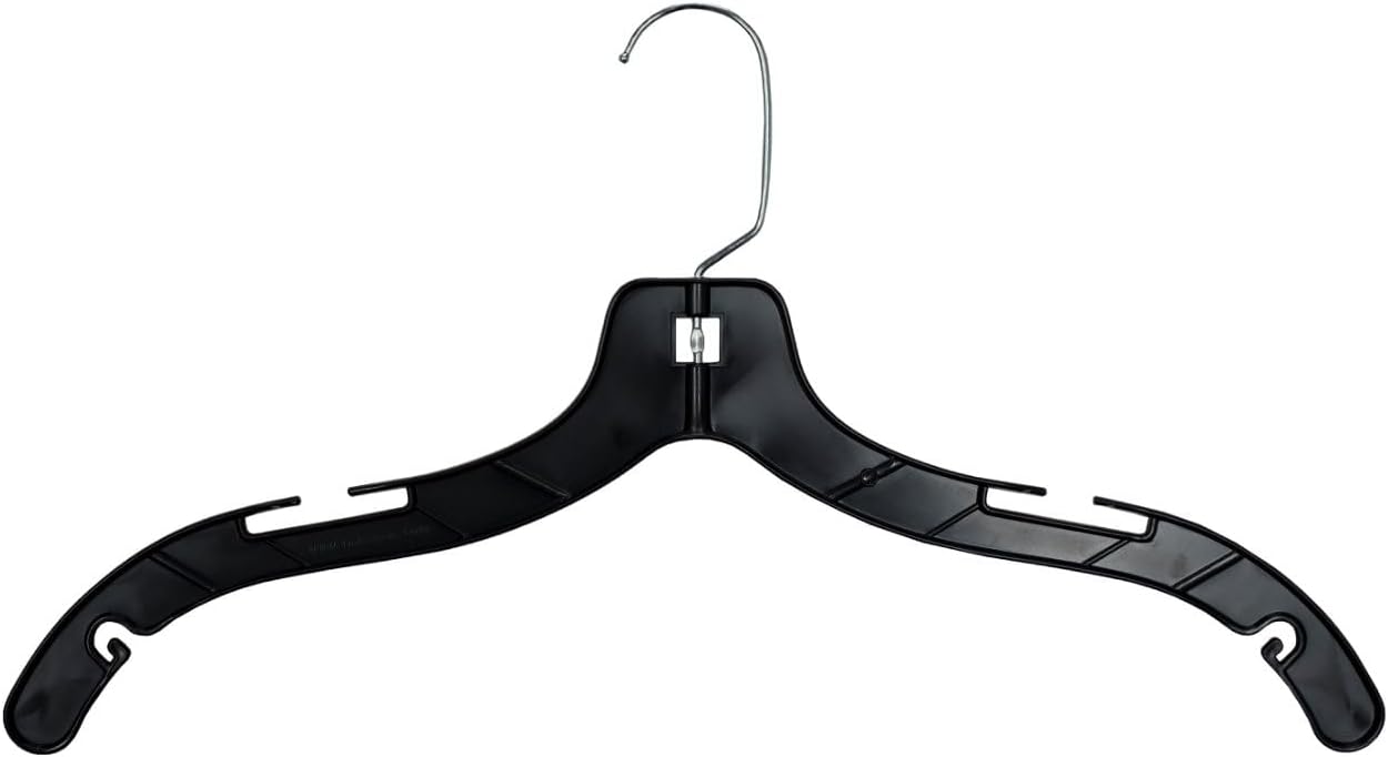 NAHANCO 17” T-Shirt Weight Plastic Shirt Hanger, Black (Pack of 100), Made in USA