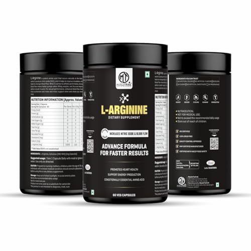 Image of MuscleTrail L-ARGININE Capsules - 60 Pcs Vegetable Cellulose for Better Workout Performance | Promote Nitric Oxide and Healthy Heart Arginine Capsules For Men And Women