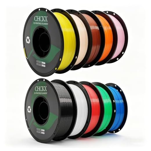 CHCKX PETG 3D Printer Filament Bundle, 10Rolls,Dimensional Accuracy +/- 0.03 mm, 1kg Spool(2.2lbs), 1.75 mm Fit for Most 3D Printers,Black+White+Red+Green+Blue+Yellow+Skin+Coffee+Orange+Pink