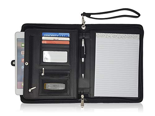 Junior Zippered Business Padfolio with 5x8 Notepad - Black Faux Leather A5 Binder Portfolio & Organizer Folder with 8 Inch Tablet Sleeve by Lautus Designs - Thumbnail 3