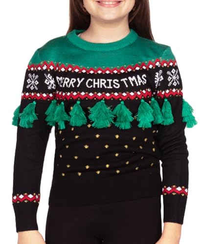 Pull de Noël moche enfant avec véritables pompons en relief taille XL multicolore