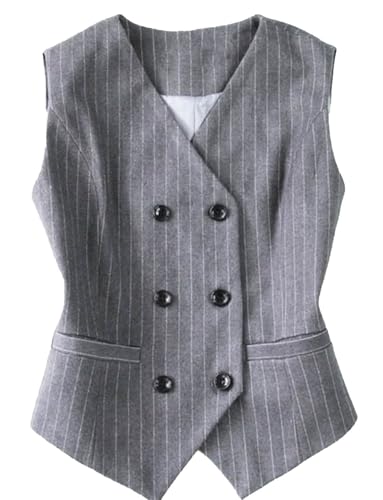 Gilet tailleur rayé double boutonnage haut de gamme pour femme