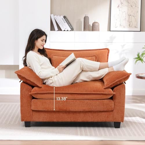 Image of Oversized Accent Chair for Living Room,44 inch Mid Century Modern Chenille Upholstered Armchair,Modern Cloud Sofa Chair,Comfy Reading Chair Side Chair for Bedroom Apartment Terracotta Orange
