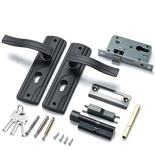 Otufan Ensemble De Serrure à Levier De Porte Universel à Roulement Silencieux, Avec Clés En Acier Au Manganèse Noir, Idéal Pour la Maison, la Chambre à Coucher