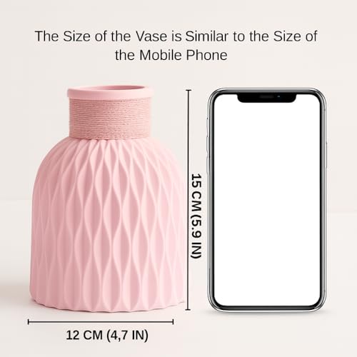 Image of Plastic Pineapple Shape Decorative Vase with Jute Rope Top | Ceramic Look, Unbreakable Flower Pot for Centre Table, Balcony & Living Room Decor | Only Vase (No Flower) (Pink)