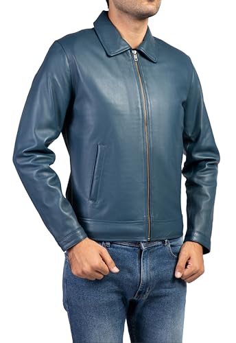 Image of Jild Polo Collar Premium Leather Jacket Men - Old School Classic Style Everyday Wear Real Lambskin Mens Leather Jacket