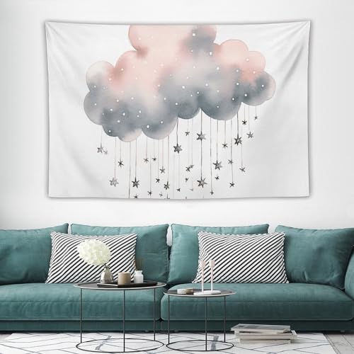 Tapisserie murale étoiles et nuages en tissu doux de 152x228 cm pour salon