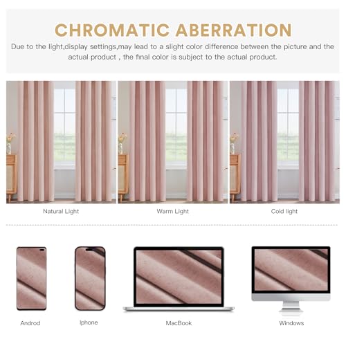Image of PrinceDeco Blackout Curtains Linen Blended 96 Inch Long Room Darkening Black Out Curtains for Living Room with Natural Slubs & Grayish (Not Solid) Thermal Insulated Grommet 2 Panels - Heathered Pink