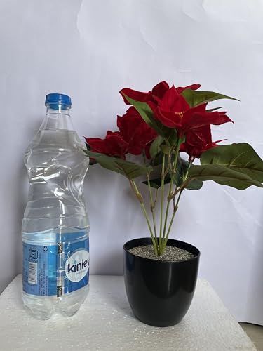 Image of Red Artificial Poinsettia Flower with Pot Decoretion in Home Office Living Room Decore Photography Kitchen Interior Table Centerpiece House Warming Gift Iteam | 30 cm