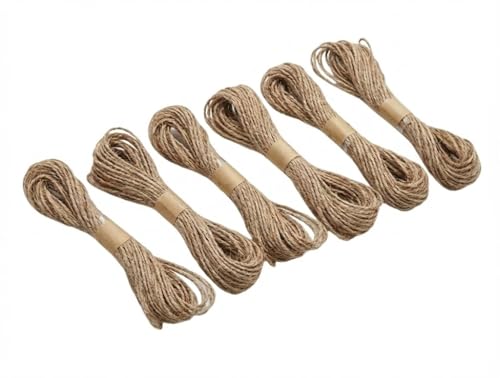 6 Rolls Brown Jute Twine String – 60m Natural Craft Ribbon for Traditional Xmas Wrapping, Packaging & DIY – Brown Wrap Bind Twine for Present Tie Up, Home-Made Decoration & Gift Crafts