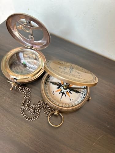 Brújula de bolsillo estilo antiguo artesanal en latón, herramienta de navegación para camping y senderismo, set de 2 miniatura 4