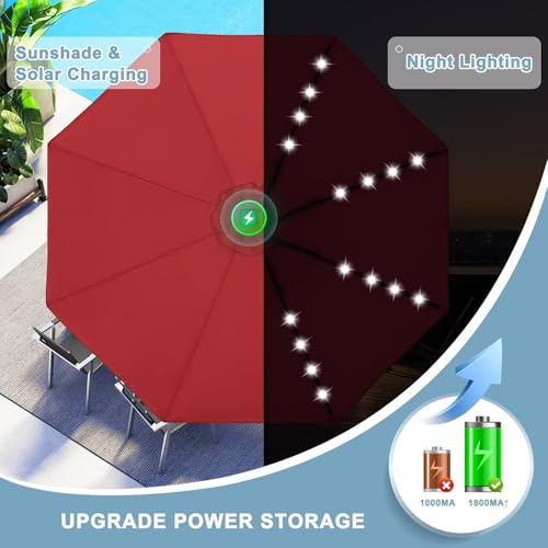 Image of ABCCANOPY Durable Solar Led Patio Umbrellas with 32LED Lights 11FT (Burgundy)