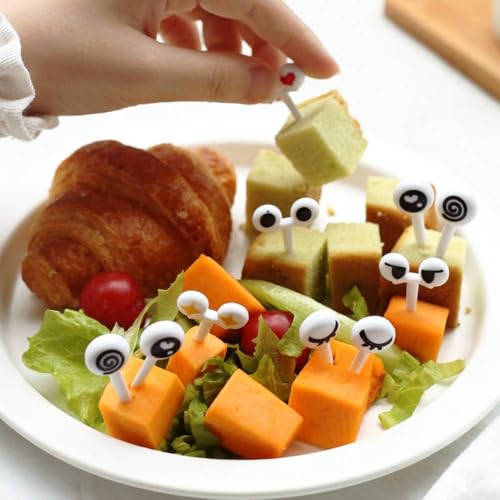 Image of Street27 10Pcs Food Fruit Fork Picks for Kids Cute Animals Bento Box Decor Forks Cake Little Forks Dessert Forks Cartoon Toothpick for Kids Cake Dessert Kids Cocktail Sticks (10pcs Cute Eyes)