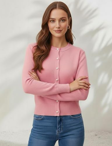 Image of Women's Casual Slim Fit Cardigan Sweaters Long Sleeve Button Down Lightweight Waist Length