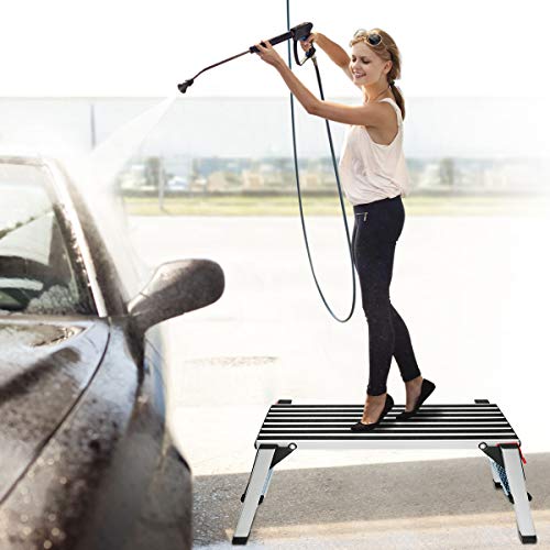 Gimify Work Platform Aluminum Folding Step Ladder Drywall Stool Portable Bench Non-Slip, 330lbs Capacity