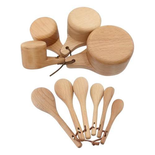 Juego 10 piezas de tazas y cucharas medidoras de madera miniatura 4