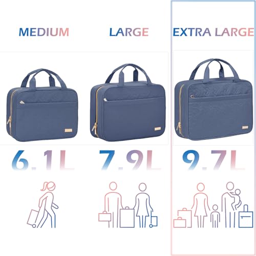 Image of NISHEL Travel Toiletry Bag for women, Portable Hanging Organizer for Family-Sized Shampoo, Conditioner, Brushes Set, Makeup Accessories, Extra Large Size, Aegean-Blue