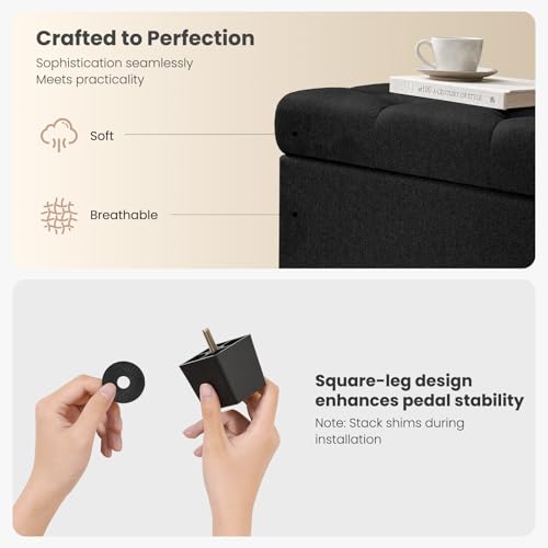 Image of Living&Giving Storage Ottoman Bench for Bedroom, 47.2 inch, Black