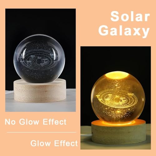 Image of UCRAVO 3D Galaxy Crystal Ball with Wooden Base, 3D Solar System, Planet Engraved Glass Ball Cosmic Model, Luminous Crystal for Christmas Nightlight Astronomy Gifts for Kids Birthday