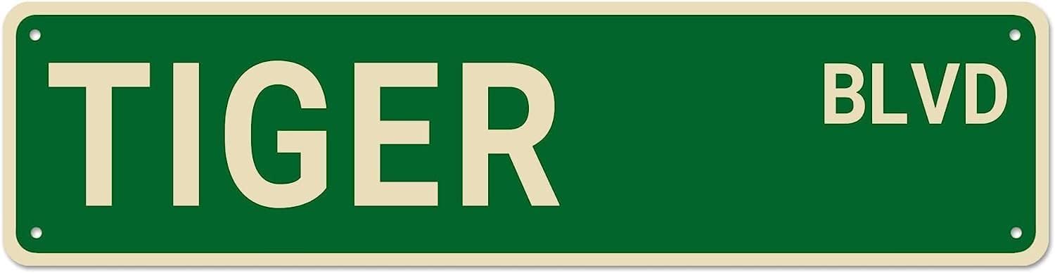 Peiyeety A005 Tiger Blvd Funny Vintage Metal Tin Sign Retro Aluminum Wall Decor, Wild Accent For Office Kitchen Garden Bar Coffee Home Man Cave Garage 4X16 Inch