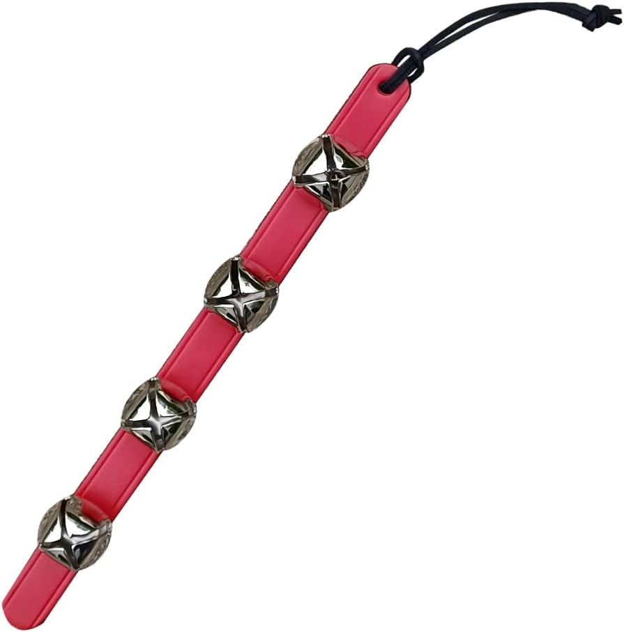 Rustic Red Door Co. Hanging Jingle Sleigh Bells on Leather Strap for Door Knob, Dog to Go Outside, Pet Puppy Potty Training, Christmas Decor, 4 Silver Plated Bells, 14" Straip, Black