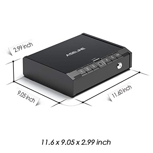 ASELINE Gun Safe, Smart Pistol Safe Handgun Safe Quick Access Firearm Safety Device with Biometric Fingerprint or Key Lock, Gun Security Safe for Home