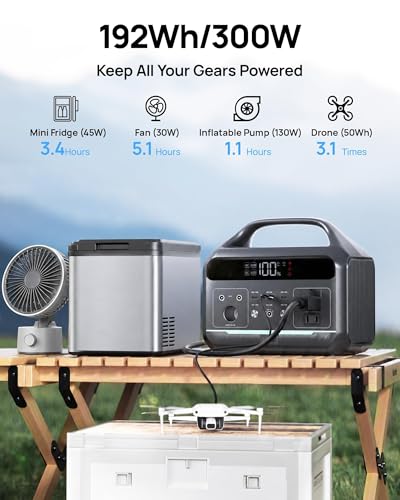 Image of Daran 300W Portable Power Station (600W Surge) | 192Wh LiFePO4 Solar Generator for Camping, RV & Emergency | 8-in-1 Lightweight Battery Supply with 60W PD & LED Light for Laptop, Drone